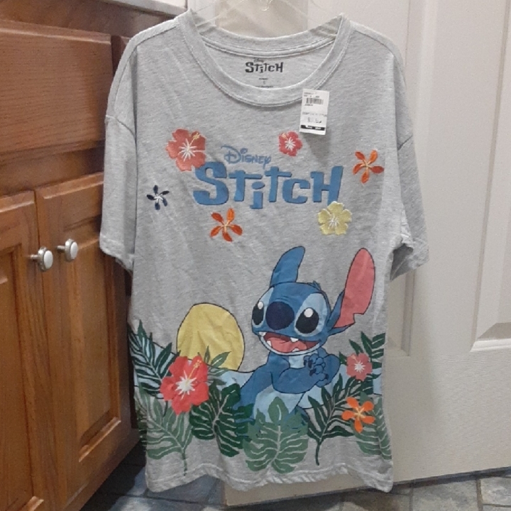 Disney Gray and Blue Stitch Short Sleeve Tee